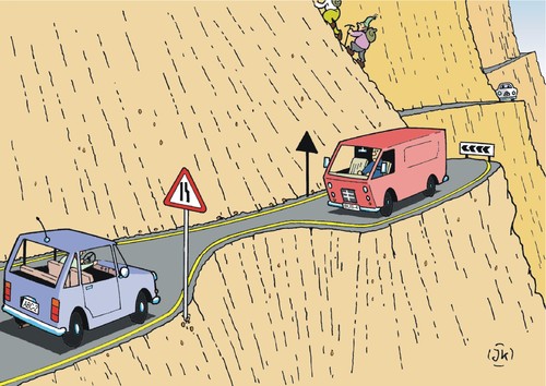 Cartoon: Verkehrsschilder 2  Signs 2 (medium) by JotKa tagged berge,engstelle,führerscheinprüfung,führerschein,straßenverkehrsordnung,auto,wirtschaft,gesellschaft,straßenmeistereien,beschilderungen,straßenbau,behörden,umleitungen,bodenwellen,verkehr,straßen,verkehrschilder,verkehrschilder,straßen,verkehr,bodenwellen,umleitungen,behörden,straßenbau,beschilderungen,straßenmeistereien,gesellschaft,wirtschaft,auto,straßenverkehrsordnung,führerschein,führerscheinprüfung,engstelle,berge