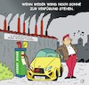 Cartoon: Elektromobilität (small) by JotKa tagged elektromobilität erneuerbare energien windkraft solaranlagen kraftwerke kohle gas klima mobilität wirtschaft industrie arbeitsplätze umwelt