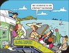 Cartoon: Fear of flying (small) by JotKa tagged vacation,travel,flying,flight,plane,engineer,anxiety,panic,afraid,expert,island,parachute,rescue,ring,floating,aid