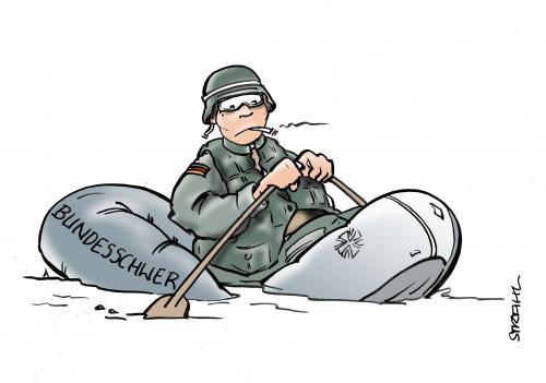 Cartoon: Bundesschwer (medium) by Micha Strahl tagged micha,strahl,fitness,bundeswehr,übergewicht,,fitness,bundeswehr,übergewicht,schlauchboot,schwer,untergehen,untergang,kentern,soldat,paddeln,wasser,boot