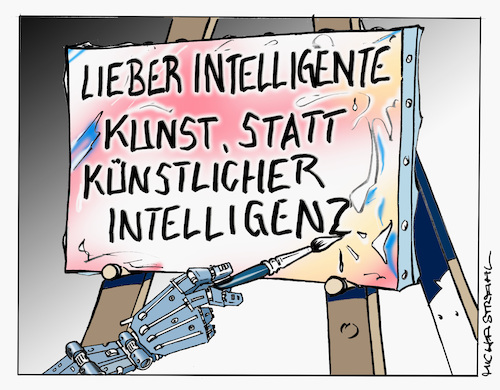 Cartoon: Intelligente Kunst - Artificial (medium) by Micha Strahl tagged micha,strahl,künstliche,intelligenz,ki,kunst,artificial,intelligence,ai,micha,strahl,künstliche,intelligenz,ki,kunst,artificial,intelligence,ai