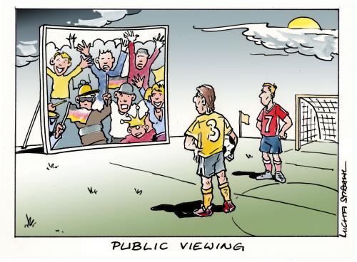 Cartoon: Public Viewing (medium) by Micha Strahl tagged micha,strahl,em,fußball,europameisterschaft,public,viewing,public,viewing,em,europameisterschaft,meisterschaft,euro2008,spieler,fußballspieler,spiel,gucken,zuschauen,tv,leinwand,öffentlichkeit,öffentlich,gemeinsam,gemeinschaft,fans,fanblock,rollentausch