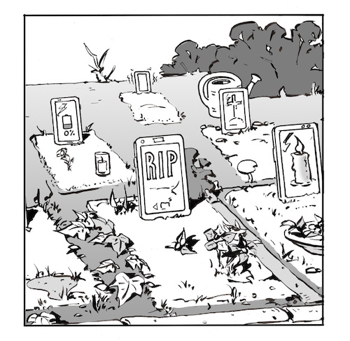 Cartoon: RIP (medium) by Micha Strahl tagged moderne,grabsteine,rip,bestattungskultur,moderne,grabsteine,rip,bestattungskultur