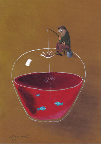 Cartoon: Apple-3 (medium) by CIGDEM DEMIR tagged apple,cigdem,demir,cartoon,art,fish,fisher,man,red