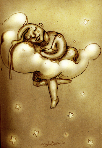 Cartoon: The beds of Sky (medium) by CIGDEM DEMIR tagged sky,bed,star,woman,sleep,night
