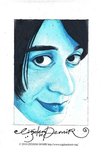 Cartoon: Woman in Blue (medium) by CIGDEM DEMIR tagged cigdem,demir,woman,in,blue,portrait,cartoon,caricature