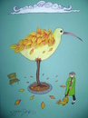 Cartoon: the bird losing its leaves (small) by CIGDEM DEMIR tagged bird,animal,leaves,bench,tree,autumn,season,yellow,orange,red