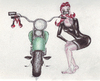 Cartoon: PinUp_moppet (small) by audrey tagged moppet motorrad frau pinup lippenstift