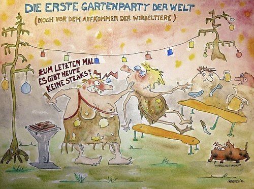 Cartoon: Die erste Gartenparty der Welt (medium) by Eggs Gildo tagged party,gartenparty,steak