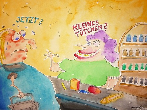 Cartoon: Einkaufstrauma (medium) by Eggs Gildo tagged herzattacke,schweißausbruch