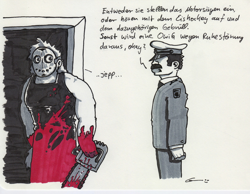 Cartoon: Entfesselte Eishockeyholzfäller (medium) by bertgronewold tagged polizei,hockey,blut