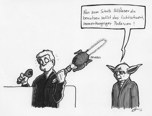 Cartoon: Jedi-Huhn (medium) by bertgronewold tagged padawan,jedi,yoda,hunger,hühnchen