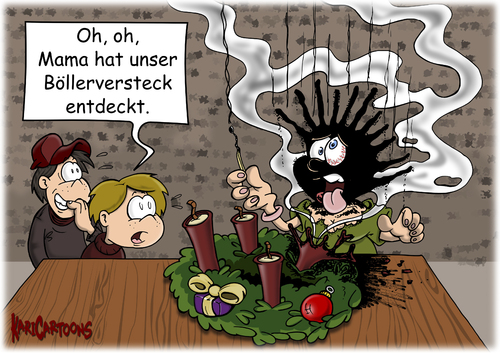 Cartoon: Böllerversteck (medium) by karicartoons tagged advent,adventzkranz,brand,brennen,böller,explosion,feier,feuer,feuerwerk,feuerwerkskörper,kinder,knaller,silvester,unfall,versteck,advent,adventzkranz,brand,brennen,böller,explosion,feier,feuer,feuerwerk,feuerwerkskörper,kinder,knaller,silvester,unfall,versteck