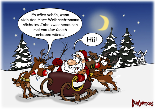 Cartoon: Couchpotatoe (medium) by karicartoons tagged winter,weihnachtsmann,weihnachten,sofa,sitzen,schwer,schnee,schlitten,sack,rumsitzen,rentier,nikolaus,nacht,gewicht,geschenke,gebäck,fett,faulheit,essen,couchpotatoe,couch,bewegungsmangel,bewegung,übergewicht,abend