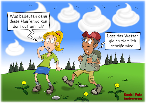 Cartoon: Haufenwolken (medium) by karicartoons tagged freizeit,haufenwolken,outdoor,paar,schlechtes,wetter,tour,trekking,wandern,wetterphänomen,wetterumschwung,freizeit,haufenwolken,outdoor,paar,schlechtes,wetter,tour,trekking,wandern,wetterphänomen,wetterumschwung