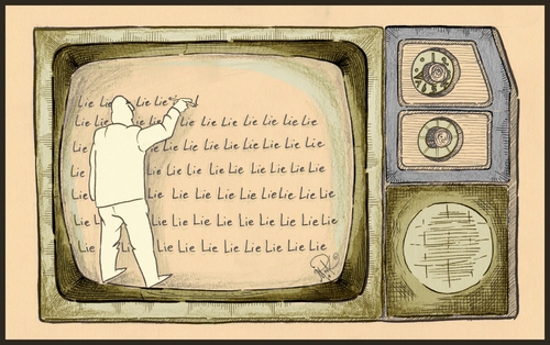 Cartoon: Lies (medium) by Babak Mo tagged tv,karikature,babak,cartoons,lies