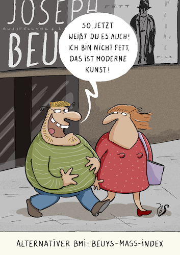 Cartoon: Beuys MI (medium) by Dodenhoff Cartoons tagged übergewicht,bodymassindex,figur,adipositas,gesundheit,joseph,beuys,galerie,modern,kunst,bauchfett,fettpolster,fettecke,fettstuhl,filz,ausstellung,kunstausstellung,ehepartner,mann,frau,beziehung,rechtfertigung,ansicht,lebenseinstellung,diät,ernährung,filzhut,wolle,fett,installation,gespräch,übergewicht,bodymassindex,figur,adipositas,gesundheit,joseph,beuys,galerie,modern,kunst,bauchfett,fettpolster,fettecke,fettstuhl,filz,ausstellung,kunstausstellung,ehepartner,mann,frau,beziehung,rechtfertigung,ansicht,lebenseinstellung,diät,ernährung,filzhut,wolle,fett,installation,gespräch