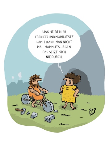 Cartoon: Freiheit und Mobilität (medium) by Dodenhoff Cartoons tagged erfindungen,innovation,zeitgeist,steinzeit,ehe,mann,frau,visionen,erfindungen,innovation,zeitgeist,steinzeit,ehe,mann,frau,visionen