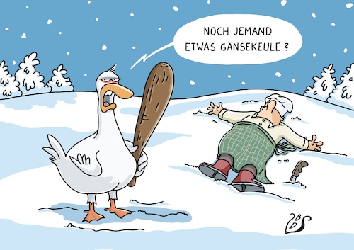 Cartoon: Gänsekeule (medium) by Dodenhoff Cartoons tagged vegetarismus,tierwohl,weihnachten,weihnachtsessen,gänse,tierleid,martinsgans,massentierhaltung,vegetarismus,tierwohl,weihnachten,weihnachtsessen,gänse,tierleid,martinsgans,massentierhaltung
