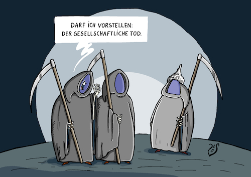 Cartoon: Gesellschaftlicher Tod (medium) by Dodenhoff Cartoons tagged verschwörungstheoretiker,querbewegung,coronaleugner,tod,todesformen,sensenmann,gesellschaft,meinungsbild,aluhut,konsens,verschwörungstheoretiker,querbewegung,coronaleugner,tod,todesformen,sensenmann,gesellschaft,meinungsbild,aluhut,konsens