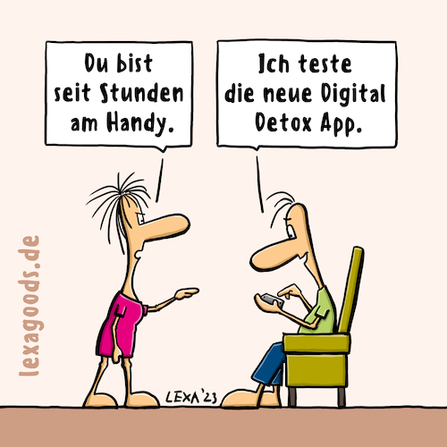 Cartoon: lexatoon Digital Detox App (medium) by lexatoons tagged lexatoon,digital,detox,app,handy,social,media,mann,frau,ehe,beziehung,internet,mobile,phone,lexatoon,digital,detox,app,handy,social,media,mann,frau,ehe,beziehung,internet,mobile,phone