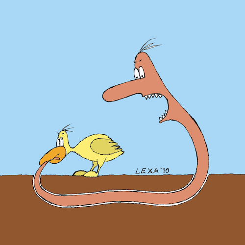 Cartoon: lexatoon Ende vom Wurm (medium) by lexatoons tagged lexatoon,ende,vom,wurm,fressen,gefressen,werden,vogel,lexatoon,ende,vom,wurm,fressen,gefressen,werden,vogel