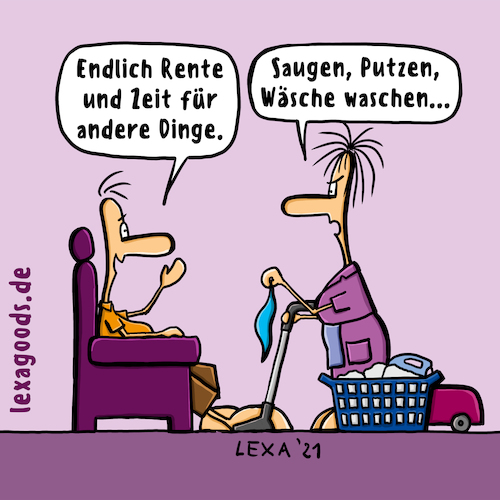 Cartoon: lexatoon Endlich Rente (medium) by lexatoons tagged lexatoon,endlich,rente,pension,ruhestand,hausarbeit,ehefrau,lexatoon,endlich,rente,pension,ruhestand,hausarbeit,ehefrau