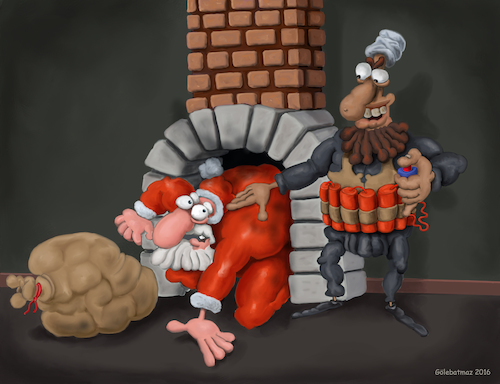Cartoon: Santa and suicide bomber (medium) by Gölebatmaz tagged santa,claus,terror,bomb,gun,death,militant,radical