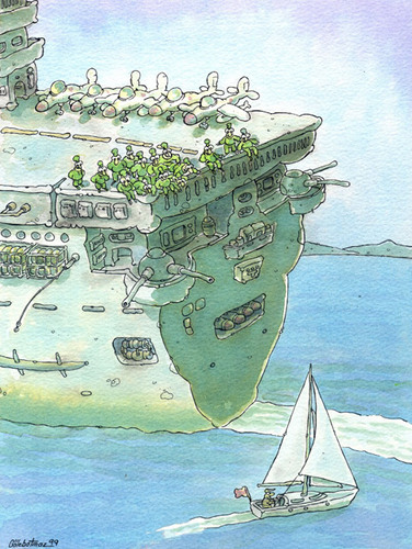Cartoon: yelken ve deniz (medium) by Gölebatmaz tagged yelkenli,deniz,savas,baris,asker
