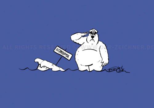 Cartoon: Der Grosse Zapfenstreich (medium) by wwwder-Zeichnerde tagged leistner,global,warming,klimawandel,klimaerwärmung,knut,eisbär,kapitän,meer,blau,zapfenstreich,