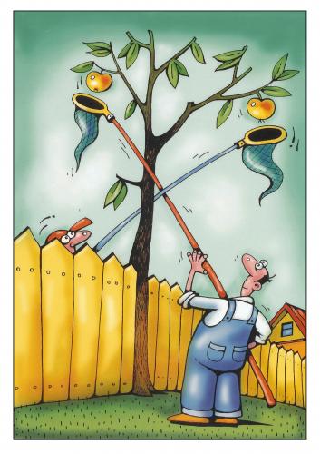 Cartoon: Nachbarn (medium) by kurtu tagged nachbarn,nachbar,nachbarschaft,feindschaft,neid,apfel,apfelbaum,frucht,obst,gartenzaun,wohnen,eifersucht,nächstenliebe,klauen,diebstahl,konkurrenz