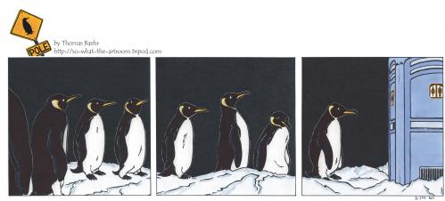 Cartoon: POLE Strip No.9 (medium) by Penguin_guy tagged pinguine,restroom,toilette,toilet,pinguine,tiere,vögel,seetaucher,taucher,meer,kalt,wc,dixie,gefieder,federn,eis,antarktis,kälte,schlange,warten,anstehen,toilette,klo,waschraum,pinkeln,urinieren,frieren