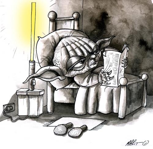 Cartoon: Yoda leyendo (medium) by Mario Almaraz tagged lamparita,de,yoda,,yoda,krieg der sterne,star wars,lichtschwert,zweckentfremdung,george lucas,clonewars,krieg,der,sterne,star,wars,george,lucas