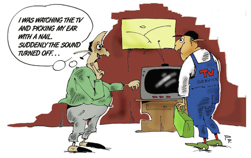 Cartoon: Ton Sound (medium) by paraistvan tagged tv,service,off,turned,sound,ton,idiot