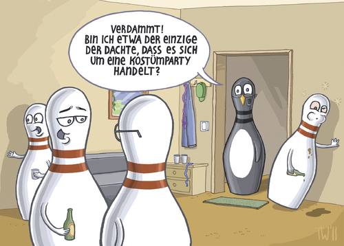 Cartoon: ... (medium) by Tobias Wieland tagged penguin,pinguin,wohnung,sport,karneval,fest,irrtum,kostüm,party,kegel,pin,bowling,bowling,pin,kegel,party,kostüm,irrtum,fest,karneval,sport,wohnung,pinguin,penguin