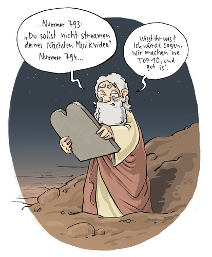 Cartoon: Best of Bibel (medium) by Tobias Wieland tagged testament,altes,bibel,berg,ten,10,top,of,best,internet,youtube,gema,gebote,zehn,religion,mose,kirche,wieland,tobias,cartoon,moses,gott,verboten,streaming,download,abmahnung,gott,moses,mose,religion,zehn,gebote,gema,youtube,internet,best,of,top,10,ten,berg,bibel,altes,testament,verboten,streaming,download,abmahnung