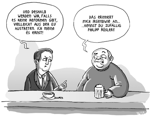 Cartoon: Cameron droht (medium) by Tobias Wieland tagged david,cameron,großbritannien,karikatur,eu,europa,rede,austritt,reform