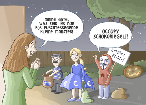 Cartoon: Halloween in Europa (medium) by Tobias Wieland tagged esm,efsf,rettungsschirm,protest,wallstreet,occupy,bankenkrise,europa,ezb,eu,euro,griechenland,merkel,sarkozy,krisengipfel,gipfel,krise,finanzem,halloween,halloween,finanzen,gipfel,krisengipfel,sarkozy,merkel,griechenland,euro,eu