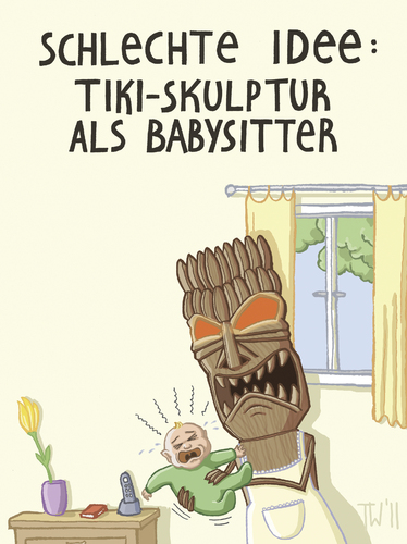 Cartoon: Schlechte Idee (medium) by Tobias Wieland tagged idee,schlecht,skulptur,babysitting,baby,nanny,pair,au,tiki,tiki,au pair,nanny,baby,babysitting,skulptur,idee,au,pair