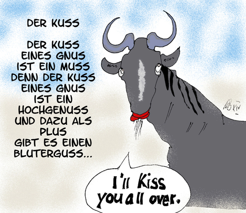 Cartoon: Kuss eines Gnus (medium) by Marbez tagged hochgenuss,kuss,gnus