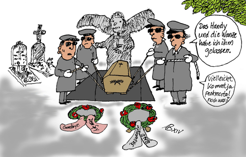 Cartoon: Postmortale Spionage (medium) by Marbez tagged spione,postmortal,wanze,handy