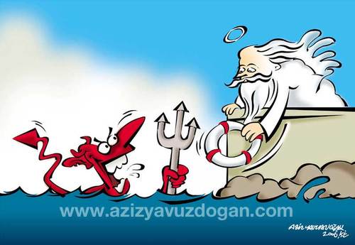 Cartoon: help! (medium) by azizyavuzdogan tagged care,love,attention,ragard,sevgi,korumak,aziz,yavuzdogan,devil,angel,cartoon,karikatür