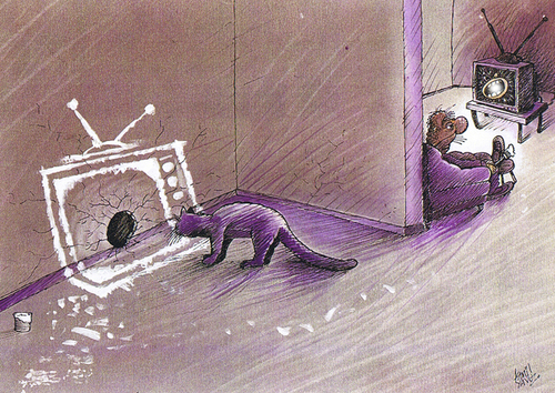 Cartoon: Cat TV and Human (medium) by kamil yavuz tagged cat,human,tv