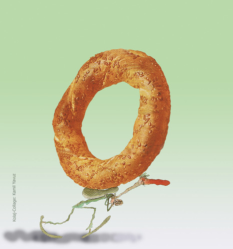 Cartoon: Simit-Sesame Sandwich (medium) by kamil yavuz tagged simit,sesame,sandwich,kolaj,collage