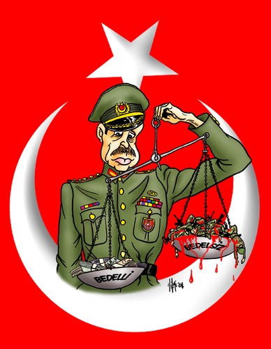 Cartoon: Recep Tayyip Erdogan Soldiers an (medium) by Hilmi Simsek tagged soldiers,and,money,recep,tayyip,erdogan,turkey,flag,general