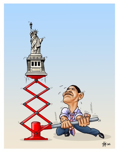 Cartoon: The USA country of freedoms (medium) by Hilmi Simsek tagged the,usa,country,of,freedoms,obama,liberty,statue,hilmi,simsek,cartoon