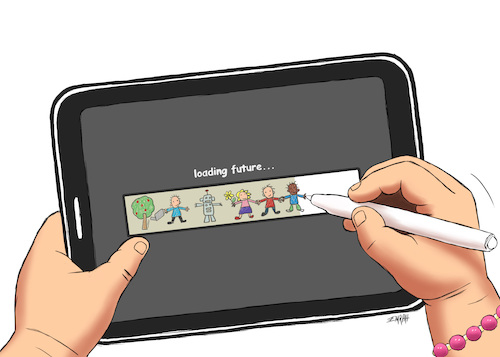 Cartoon: Future Loading... (medium) by emraharikan tagged future,peace,smart,children,loading,environment