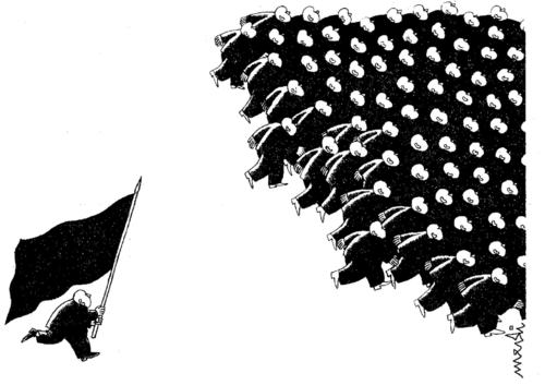 Cartoon: bad leader and the peoples (medium) by Medi Belortaja tagged peoples,leader,standardbearer,flag