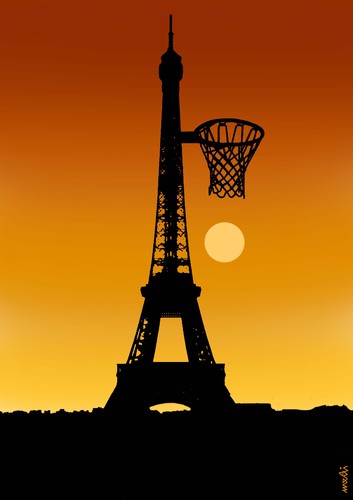 Cartoon: basketsun (medium) by Medi Belortaja tagged basketsun,sunset,basketball,sun,la,tour,eiffel,paris,france