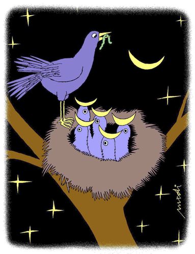 Cartoon: birds and the moon (medium) by Medi Belortaja tagged moon,neck,worm,birds